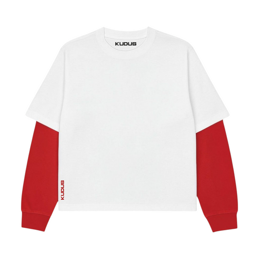 White and Red Full Sleeve Heavy Weight T-shirt
