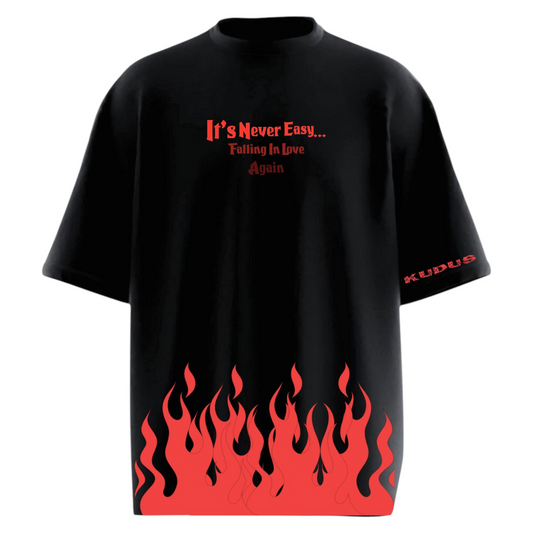 NEVER EASY FLAME HEAVY WEIGHT Oversized T-shirt