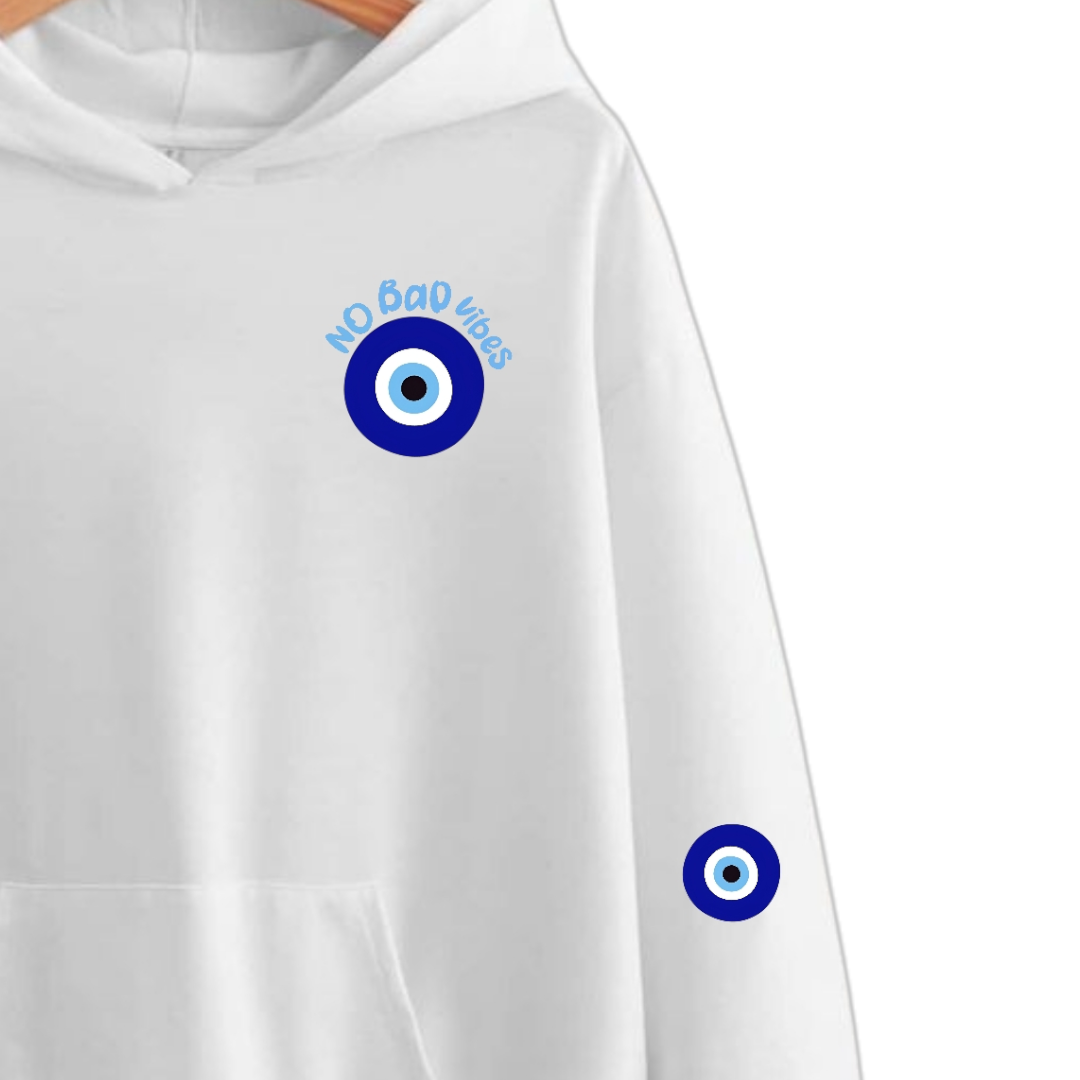 No Bad Vibes Nazar White Hoodie