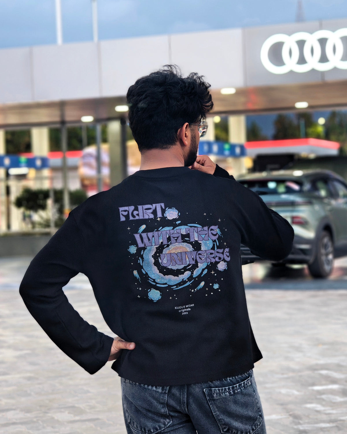 Flirt With the Universe Black Waffle Knit