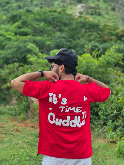 It's Time To Cuddle Red Heavy Weight Oversized T-shirt