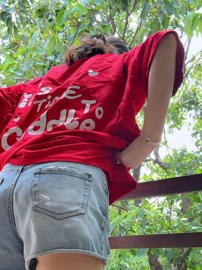 It's Time To Cuddle Red Heavy Weight Oversized T-shirt