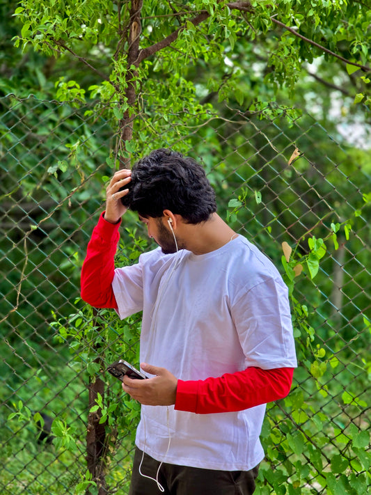 White and Red Full Sleeve Heavy Weight T-shirt