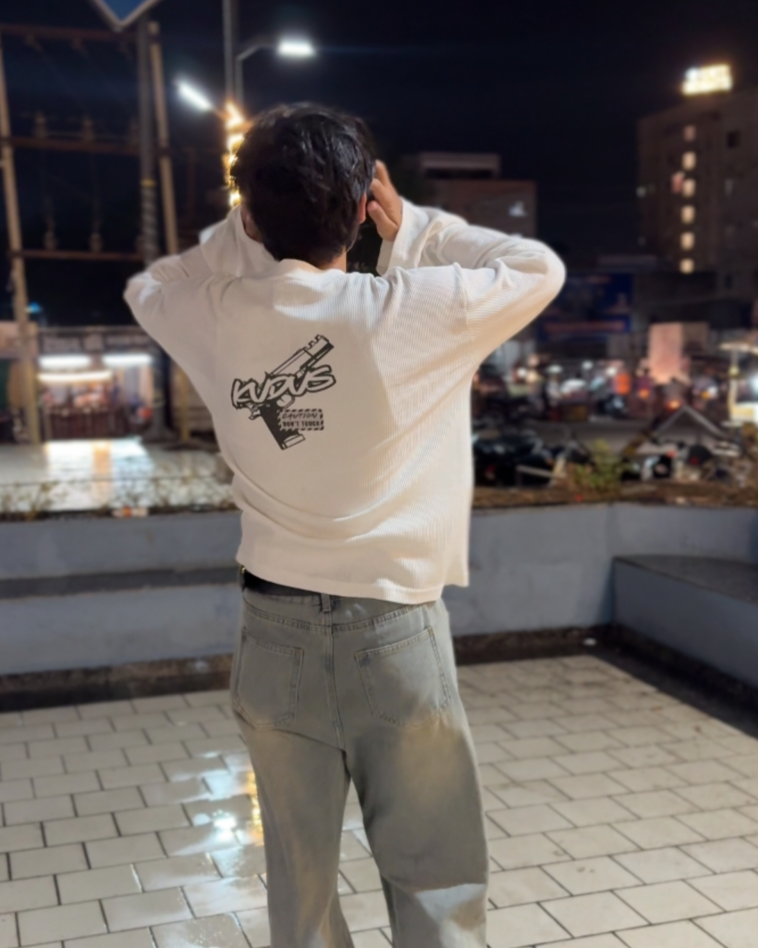 Caution White Waffle Knit