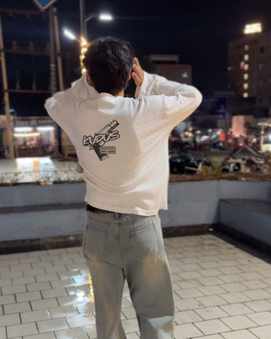 Caution White Waffle Knit