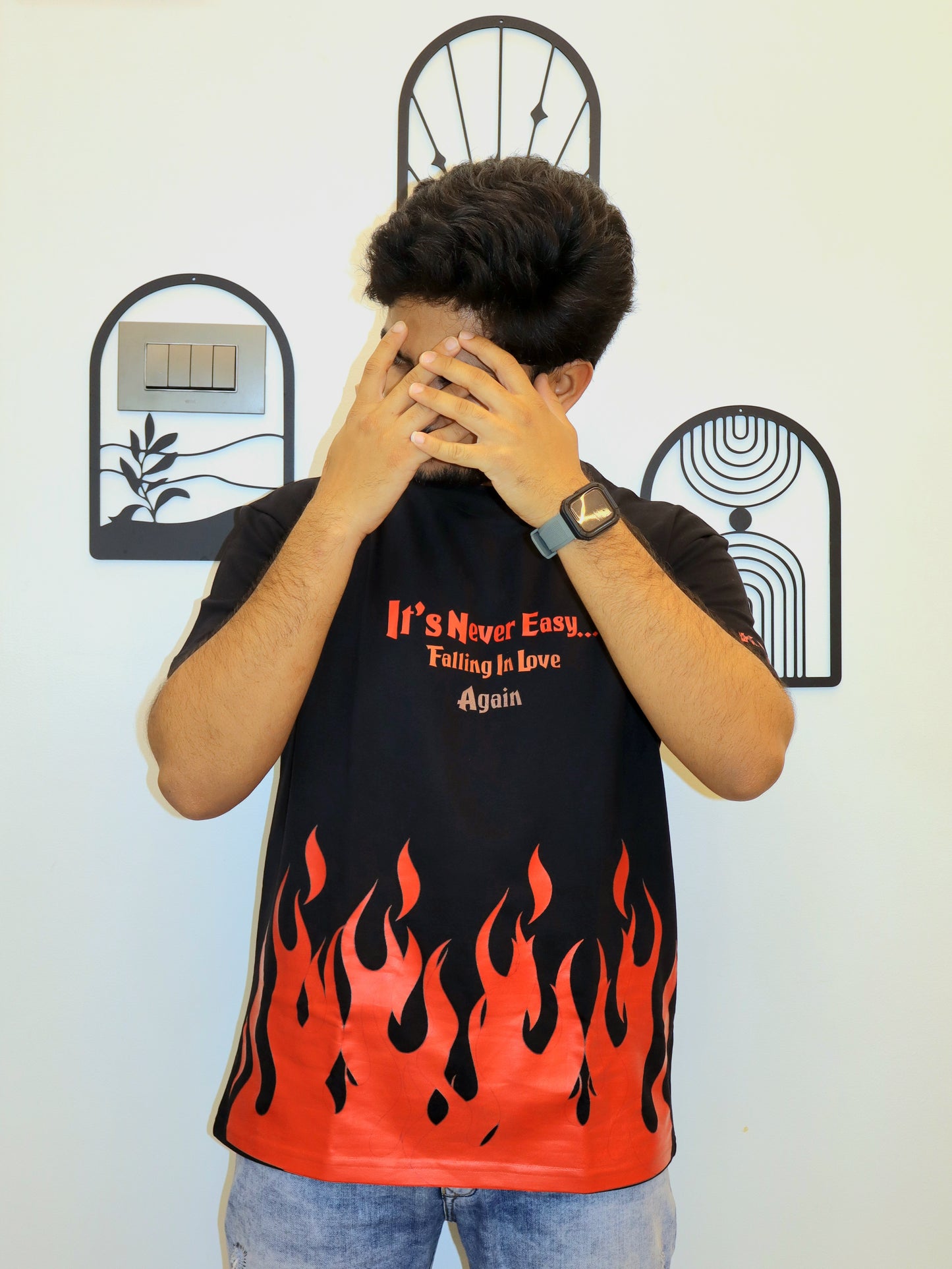 NEVER EASY FLAME HEAVY WEIGHT Oversized T-shirt