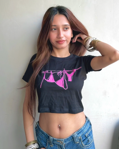 BIKINI Printed Baby Tee (Black)