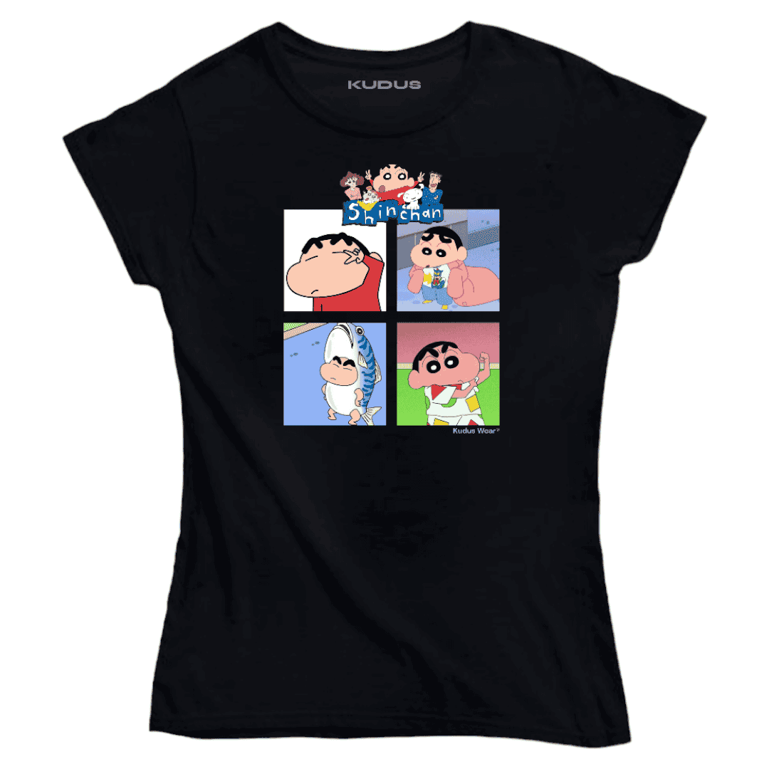 Shinchan Black Women Tshirt