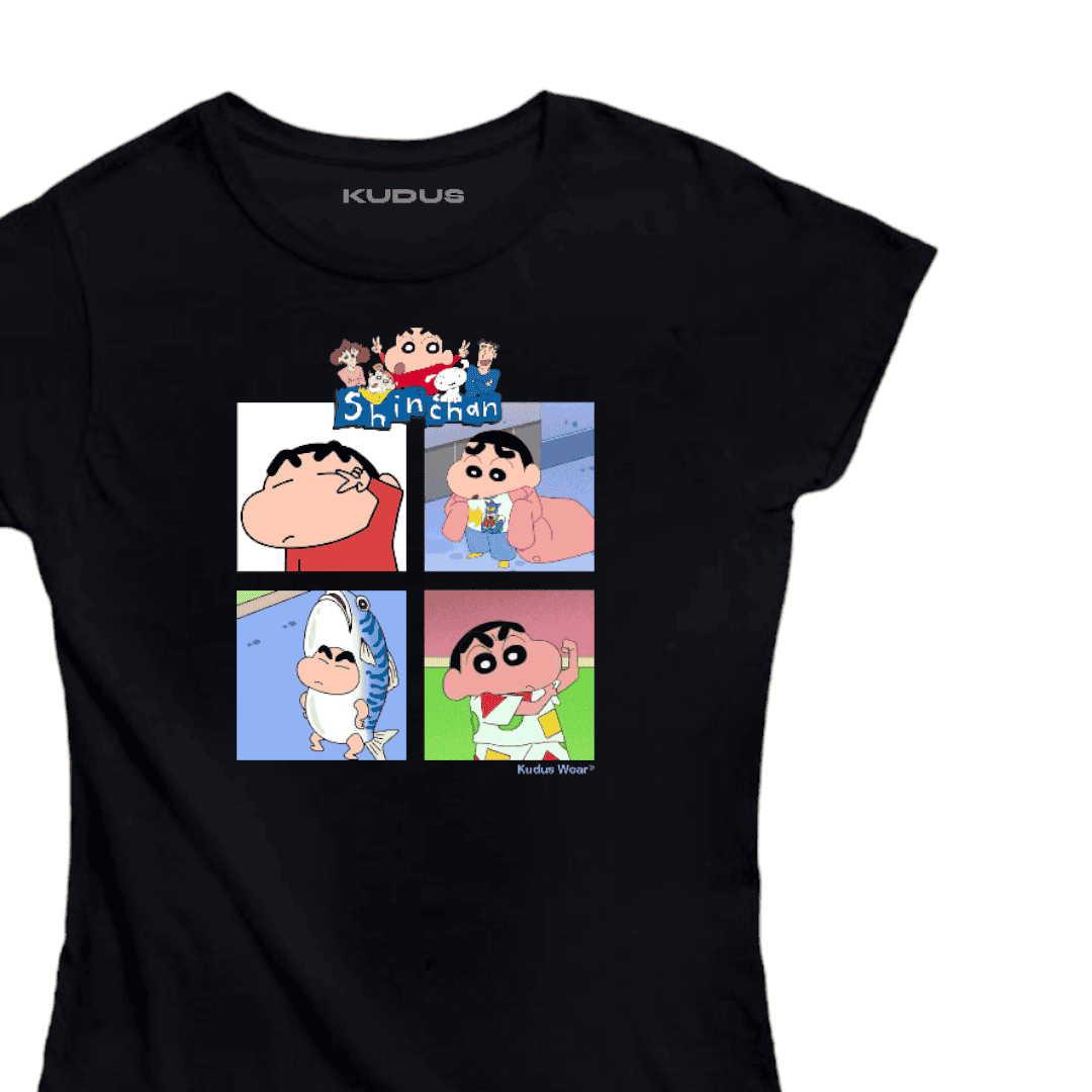 Shinchan Black Women Tshirt
