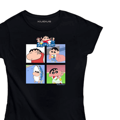 Shinchan Black Women Tshirt