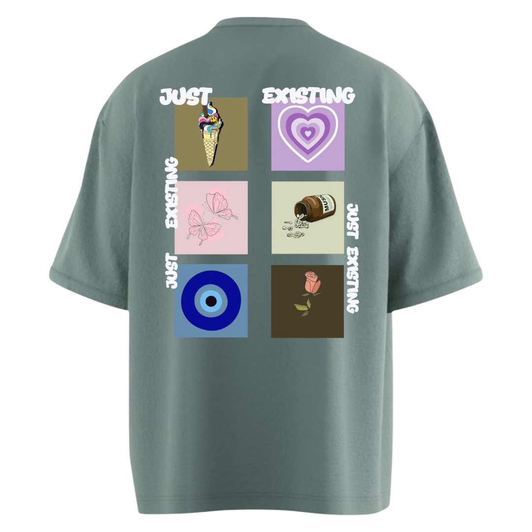 Just Existing Greyish Heavy Weight Oversized T-shirt