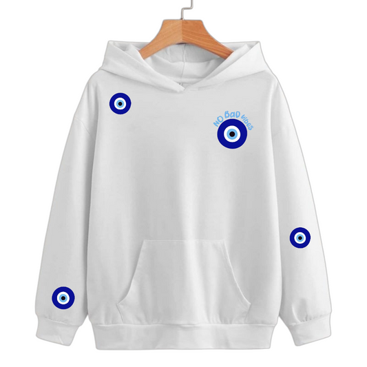 No Bad Vibes Nazar White Hoodie