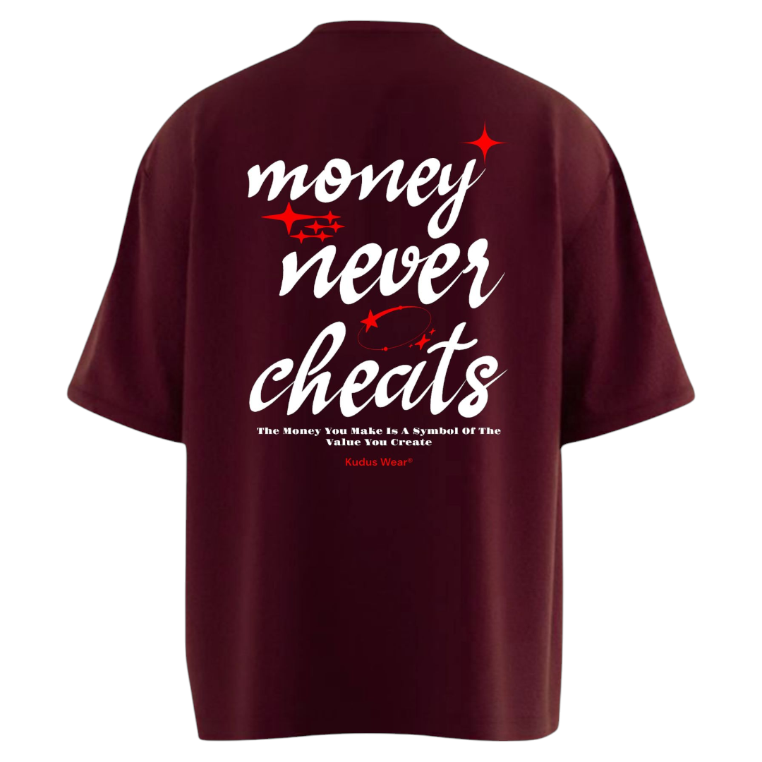 Moody Maroon Oversized T-shirt // Money Never Cheats