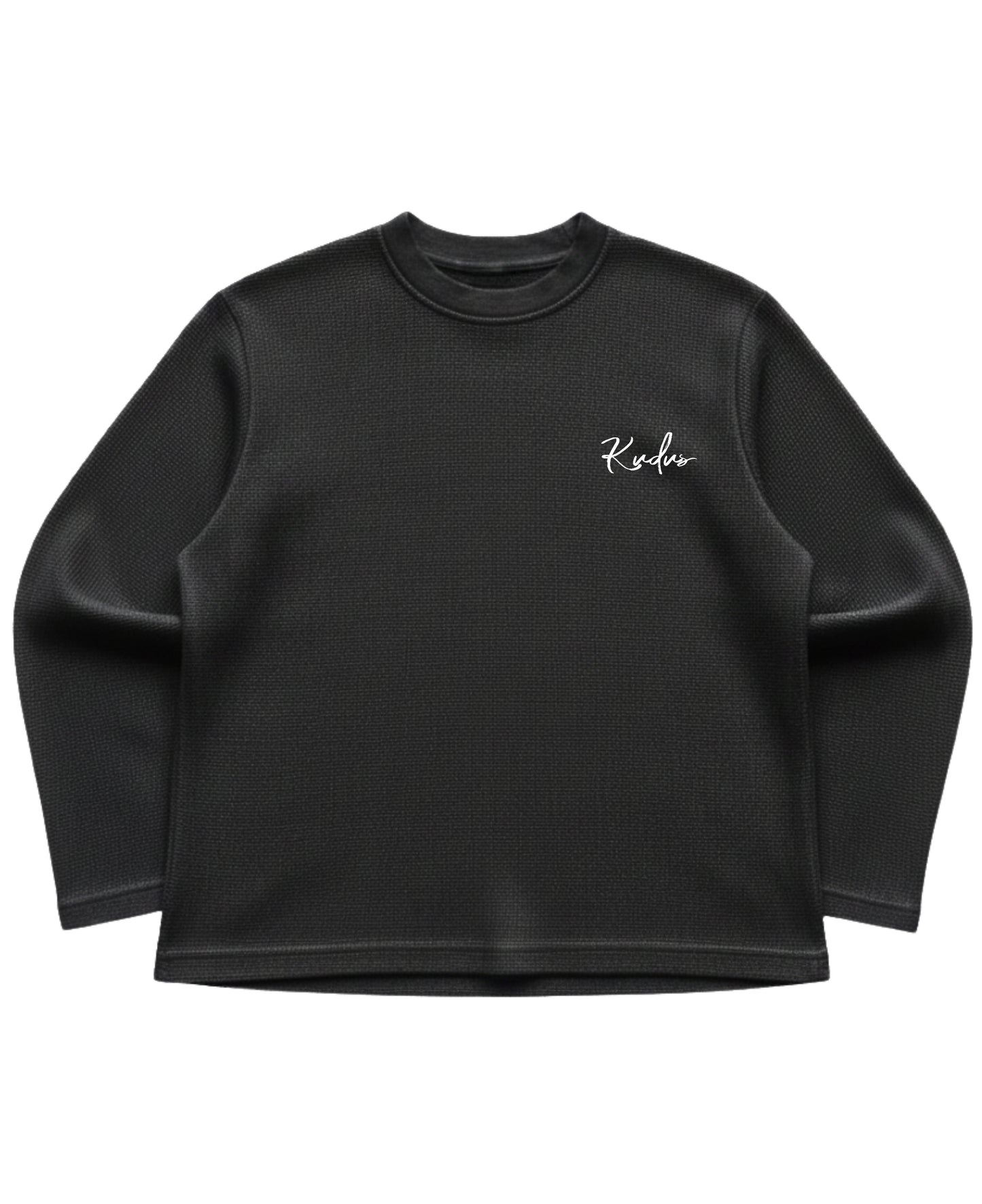 Black waffle knit oversized full-sleeve Front Design