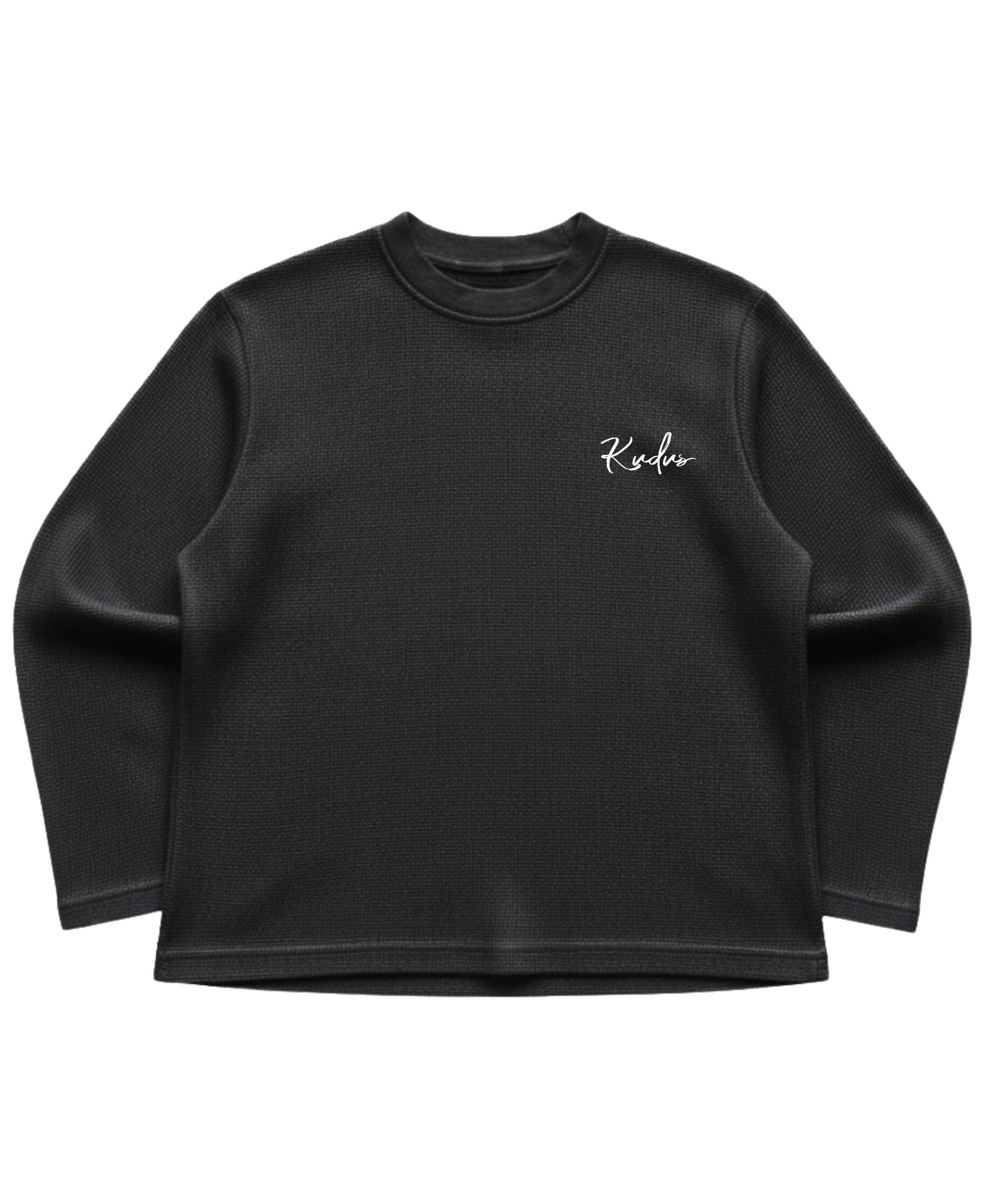 Black waffle knit oversized full-sleeve Front Design