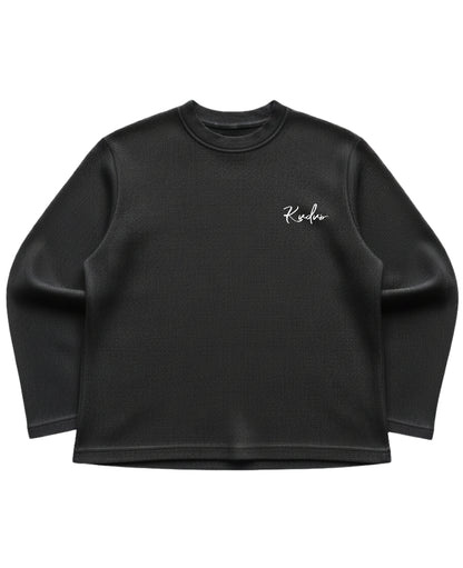 Black waffle knit oversized full-sleeve Front Design