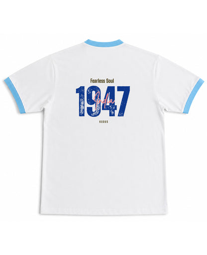 White & Sky Blue Ringer tee Back Design