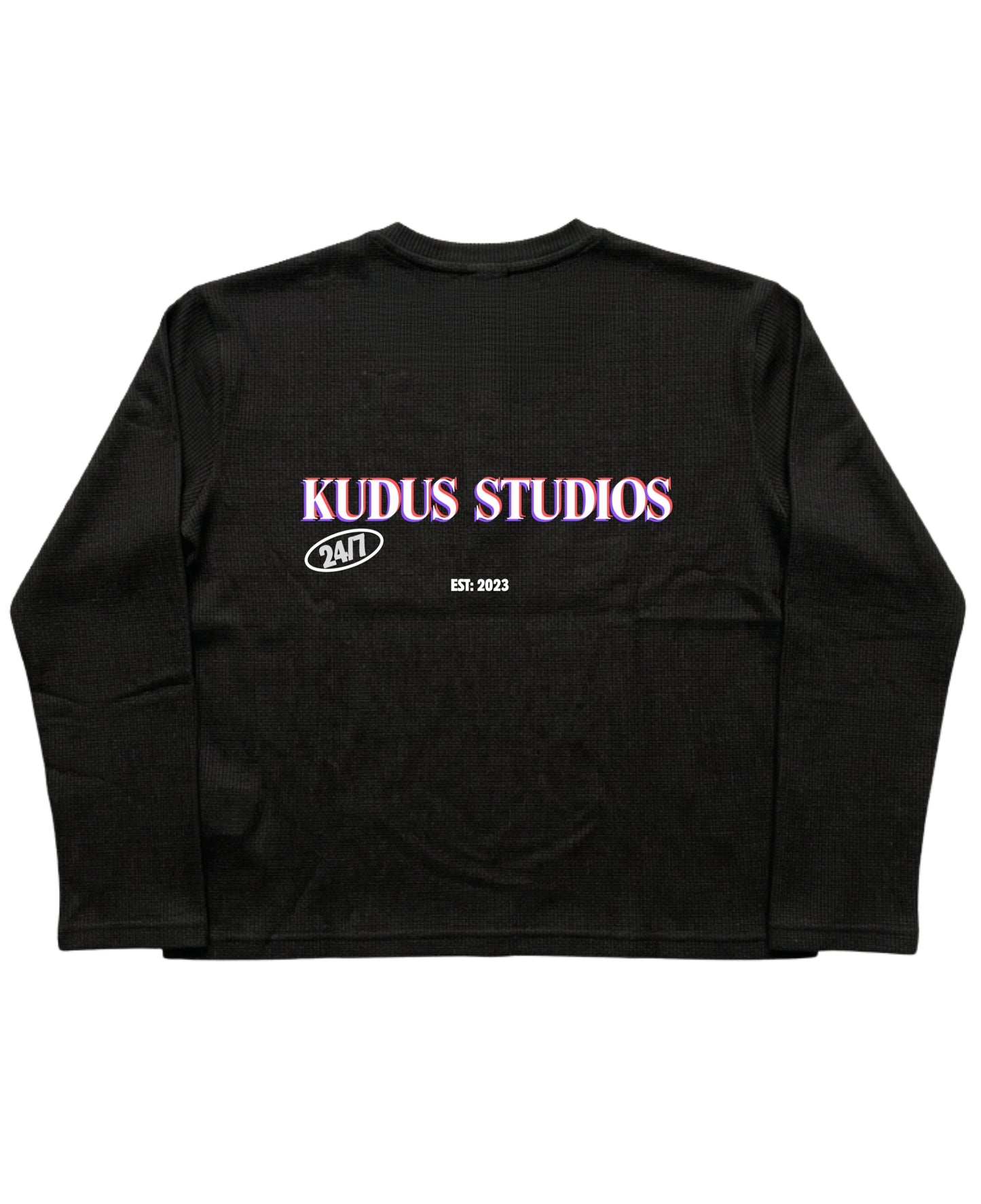 Black Henley waffle knit Back Design
