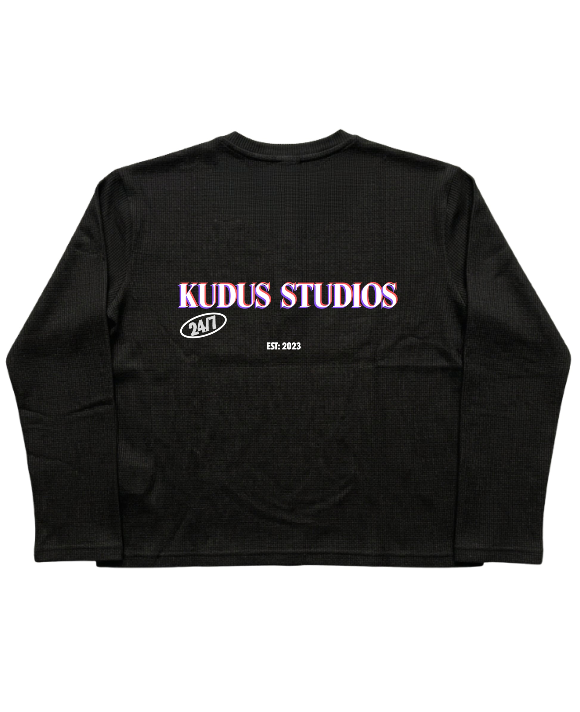 Black Henley waffle knit Back Design