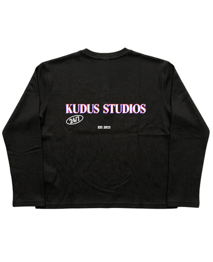 Black Henley waffle knit Back Design