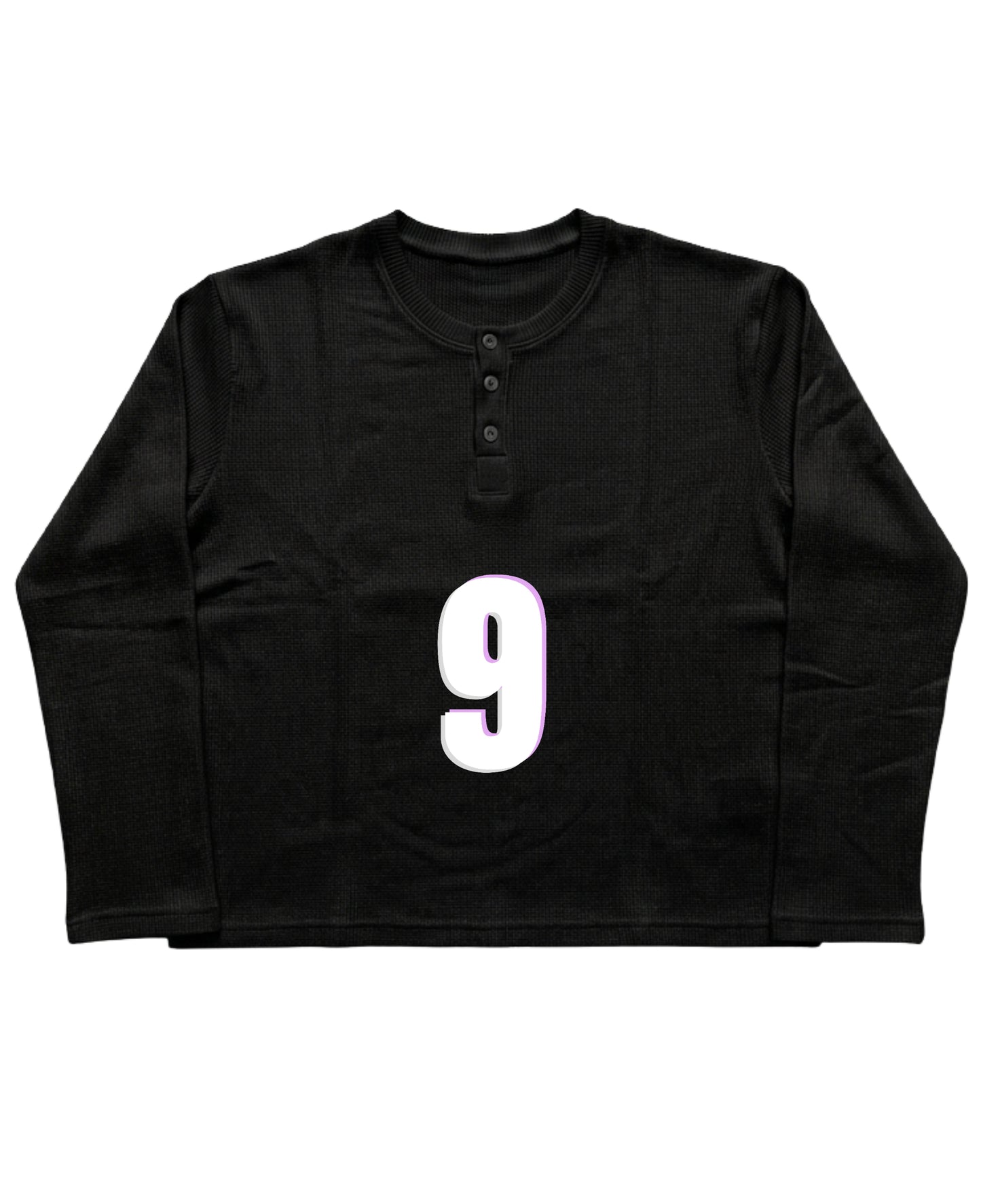 Black Henley waffle knit Front Design