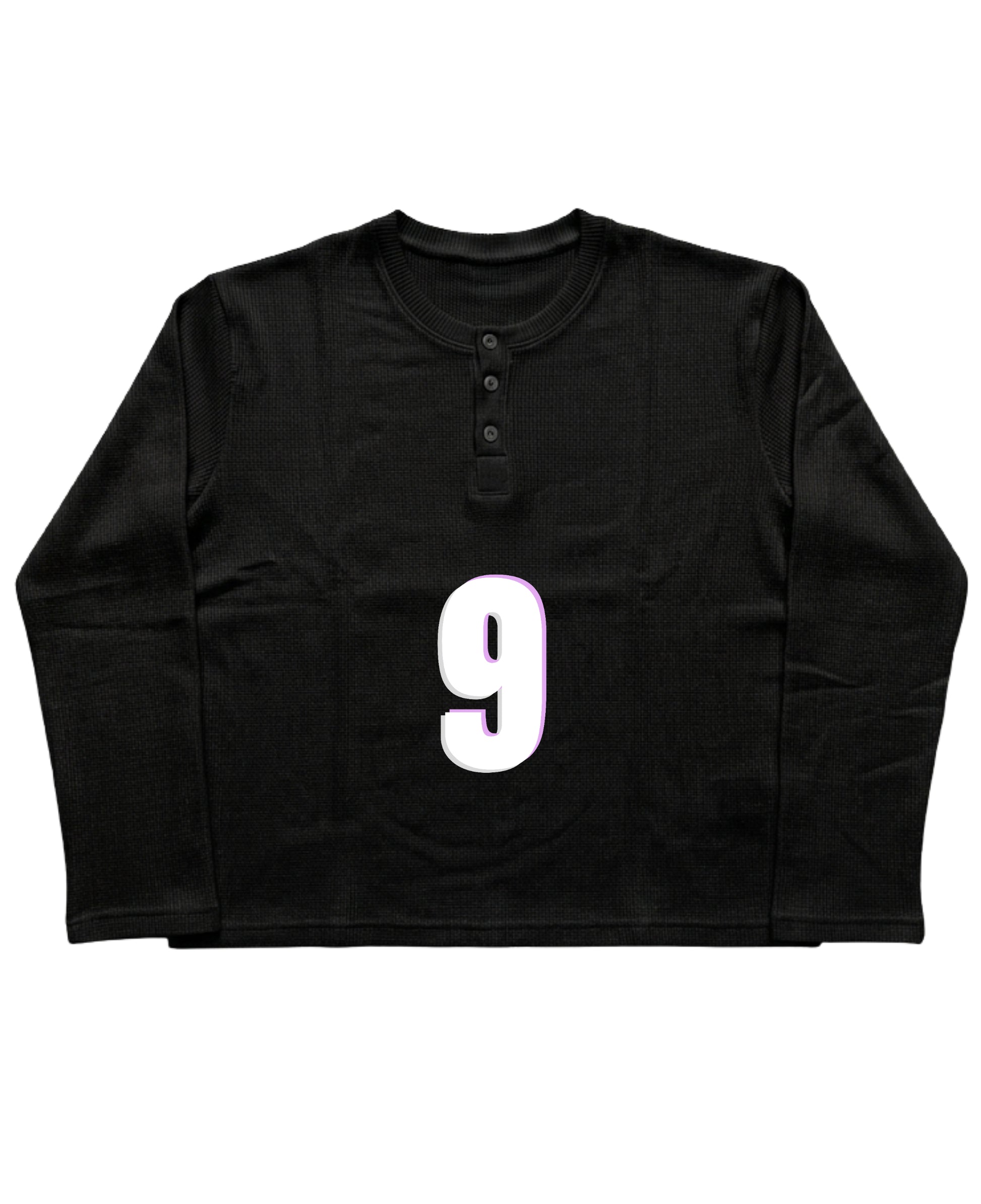Black Henley waffle knit Front Design