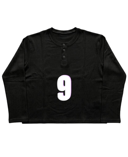 Black Henley waffle knit Front Design