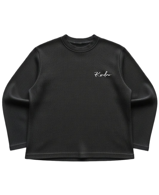 Black waffle knit oversized full-sleeve Front Design