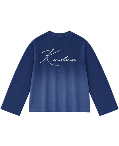 Blue Ombré Waffle Knit Oversized Full-Sleeve Back Design