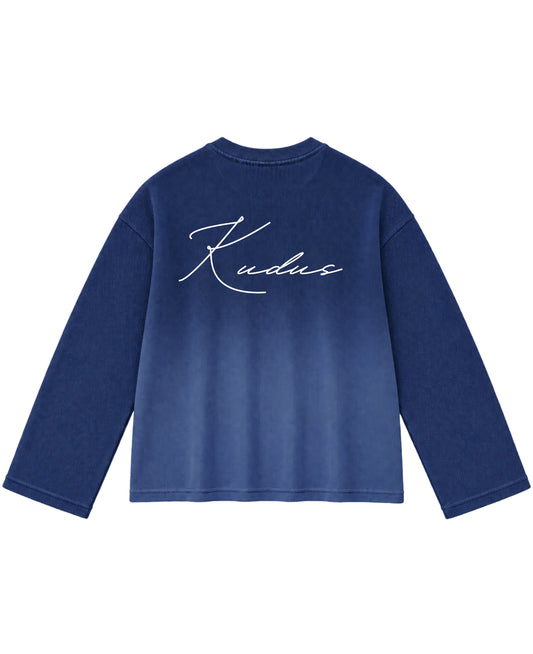 Blue Ombré Waffle Knit Oversized Full-Sleeve Back Design