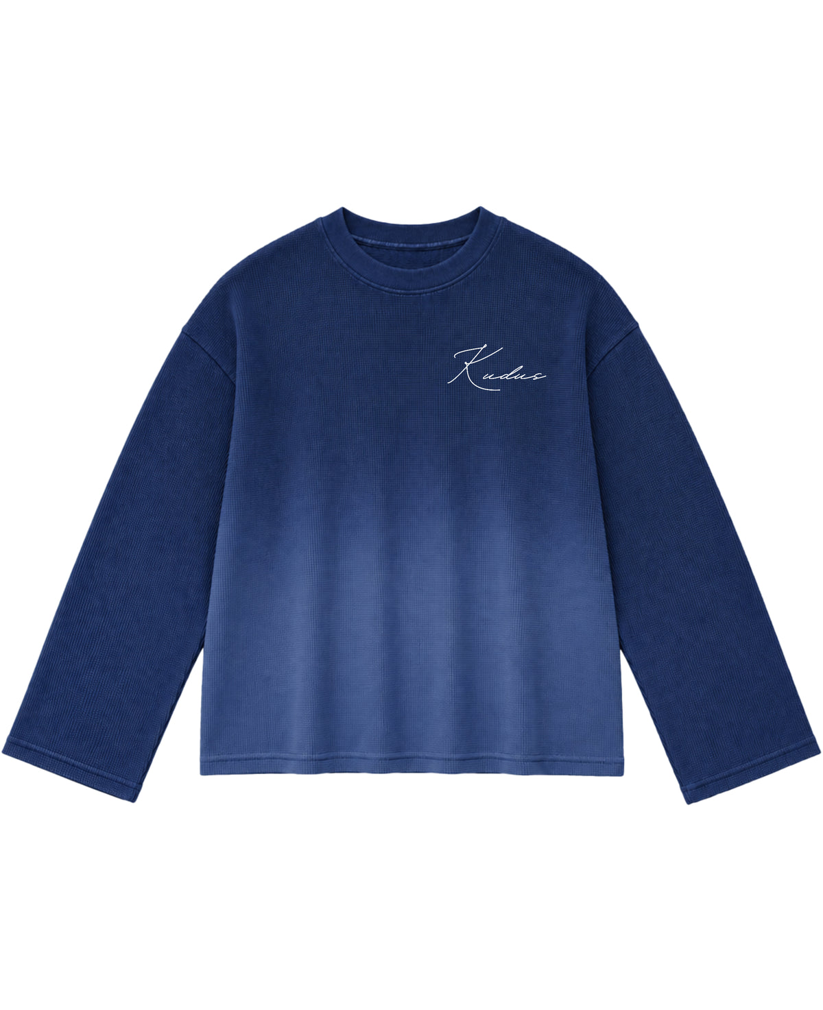 Blue Ombré Waffle Knit Oversized Full-Sleeve Front Design