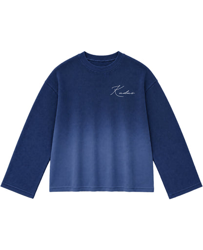 Blue Ombré Waffle Knit Oversized Full-Sleeve Front Design