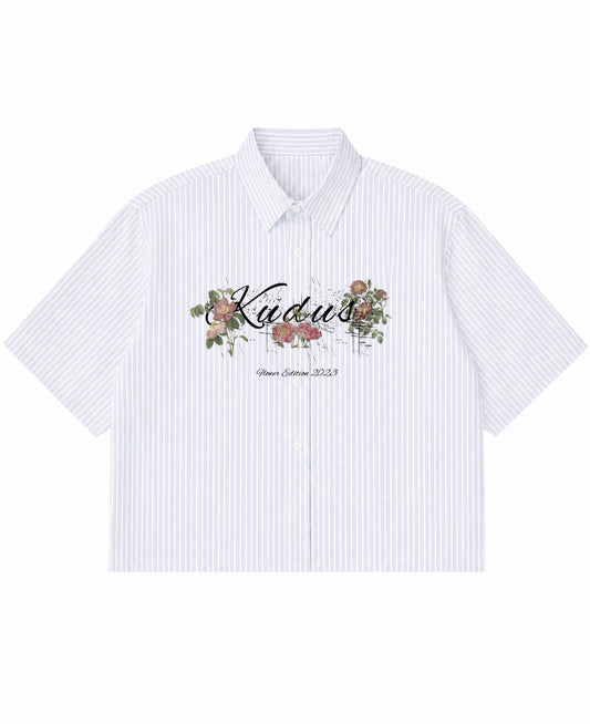 Blue Striped Oxford Boxy Shirt Front Design