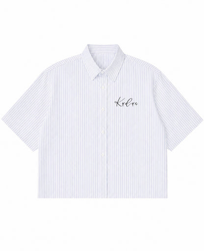 Blue Striped Oxford Boxy Shirt Front Design