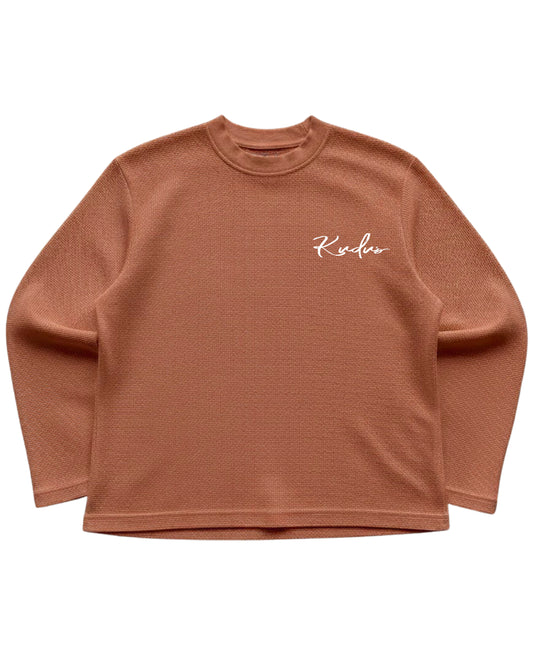 Brown waffle knit oversized full-sleeve Front Design