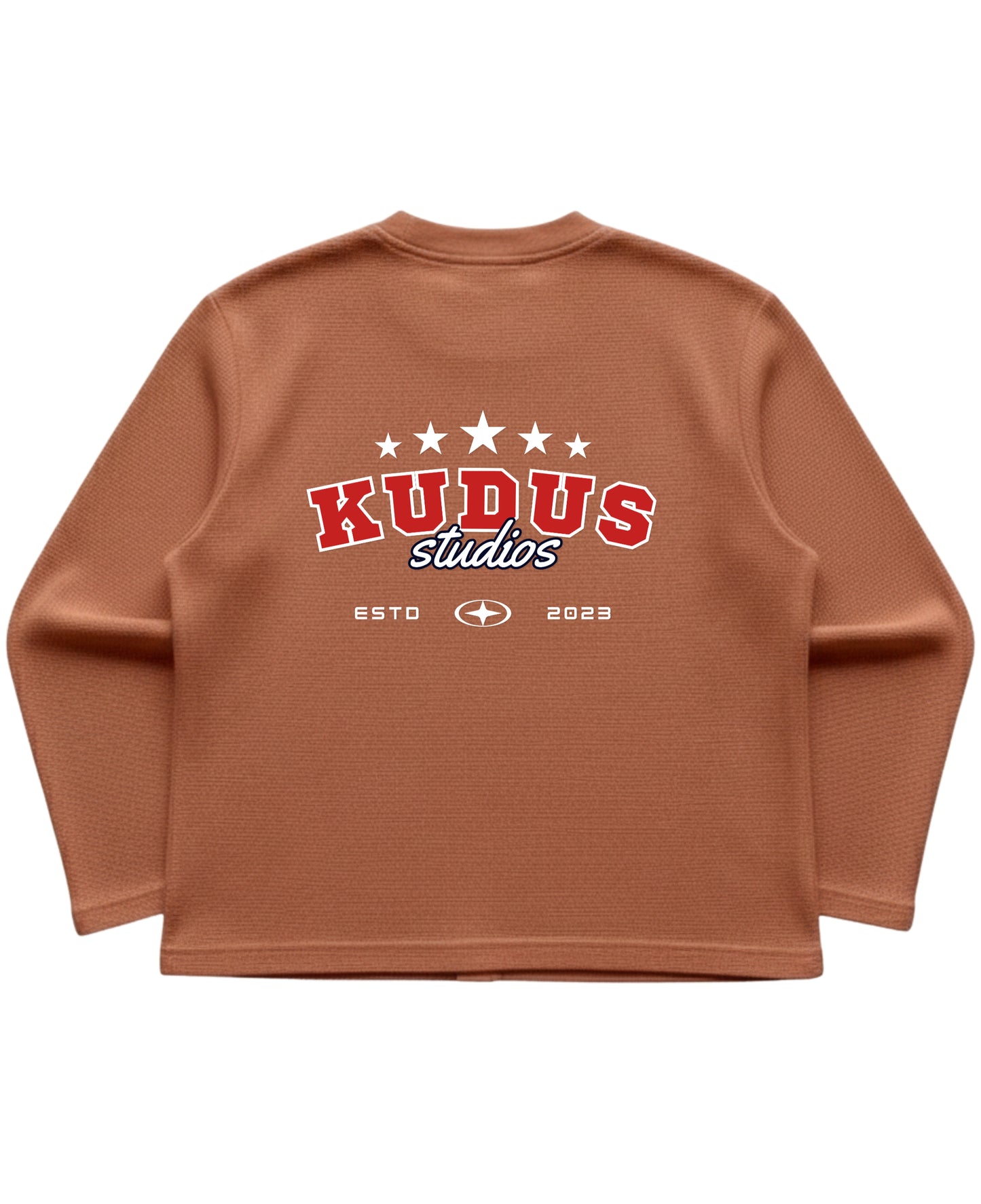 Brown waffle knit oversized full-sleeve Back Design