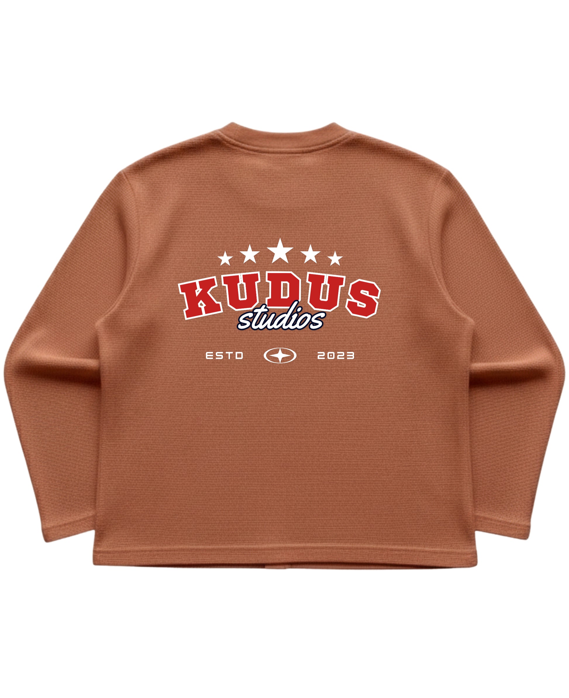 Brown waffle knit oversized full-sleeve Back Design