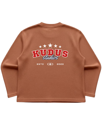 Brown waffle knit oversized full-sleeve Back Design
