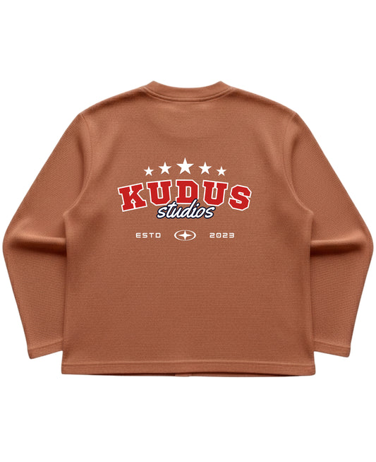 Brown waffle knit oversized full-sleeve Back Design