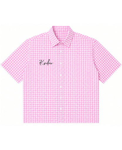 Pink Gingham Oxford Boxy Shirt Front Design
