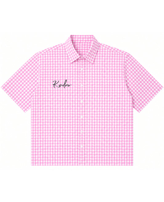 Pink Gingham Oxford Boxy Shirt Front Design