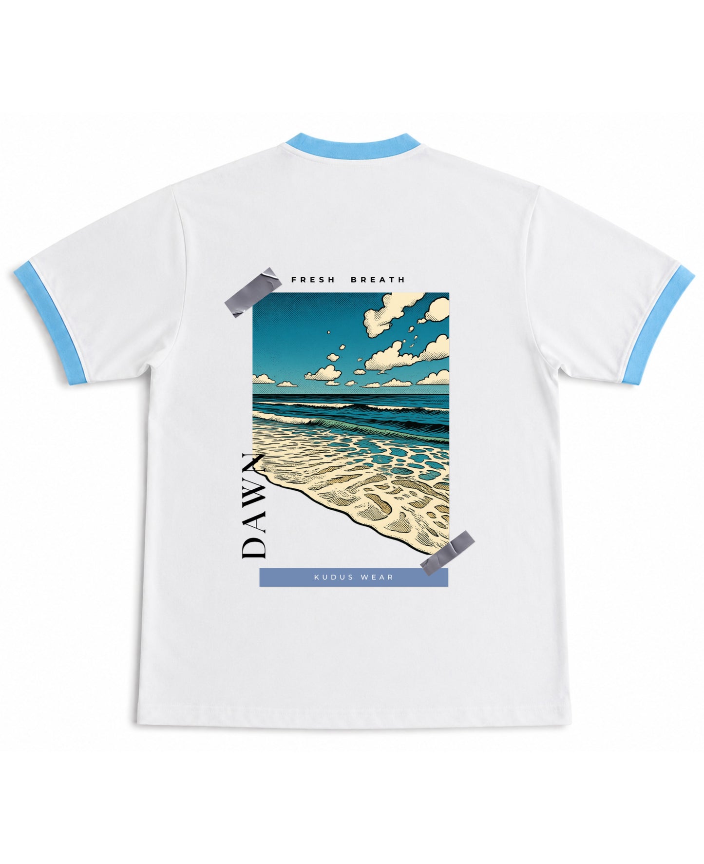 White & Sky Blue Ringer tee Back Design