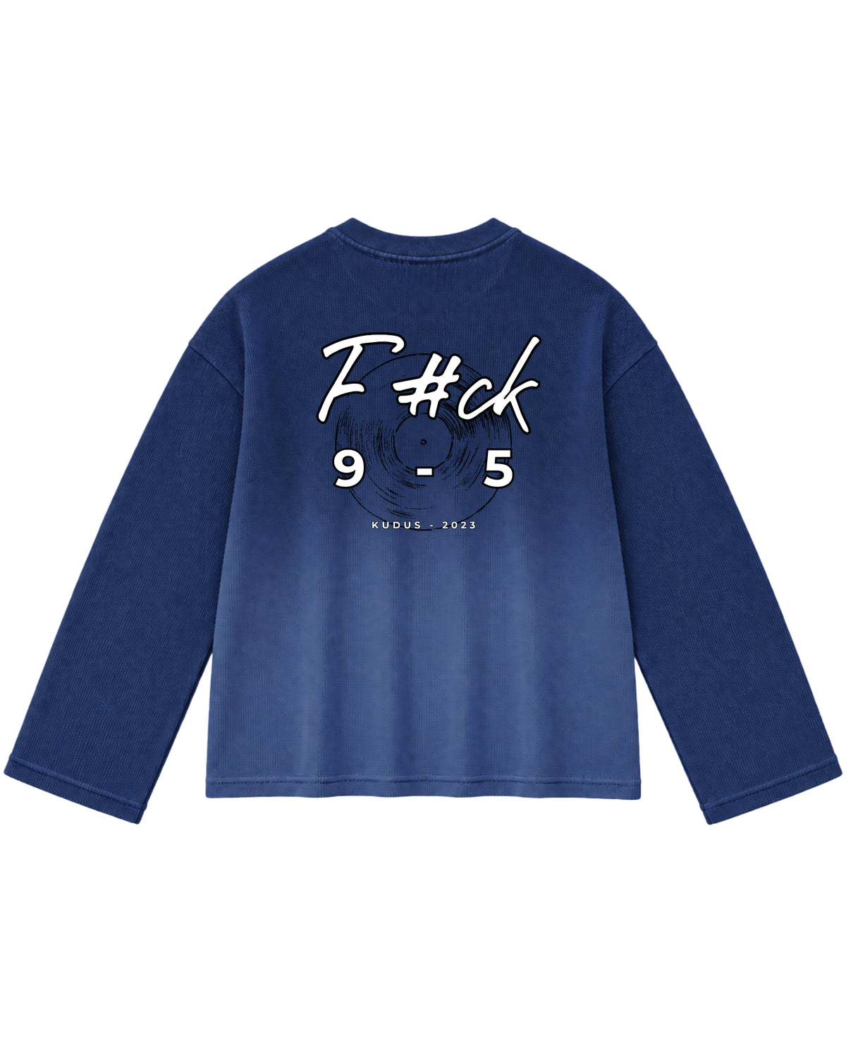 Blue Ombré Waffle Knit Oversized Full-Sleeve Back Design