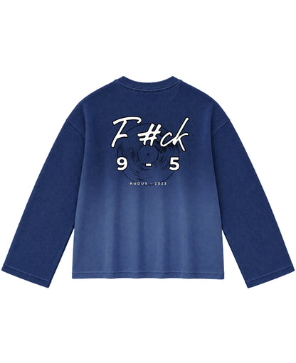 Blue Ombré Waffle Knit Oversized Full-Sleeve Back Design