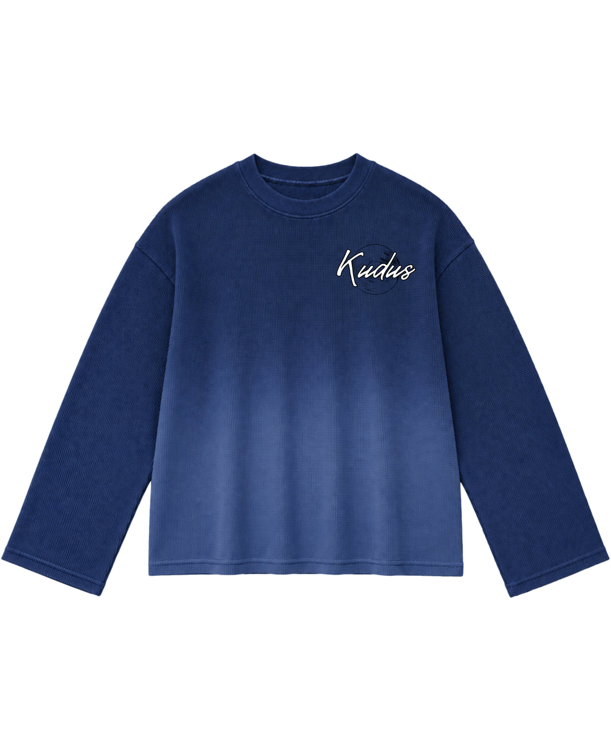 Blue Ombré Waffle Knit Oversized Full-Sleeve Front Design