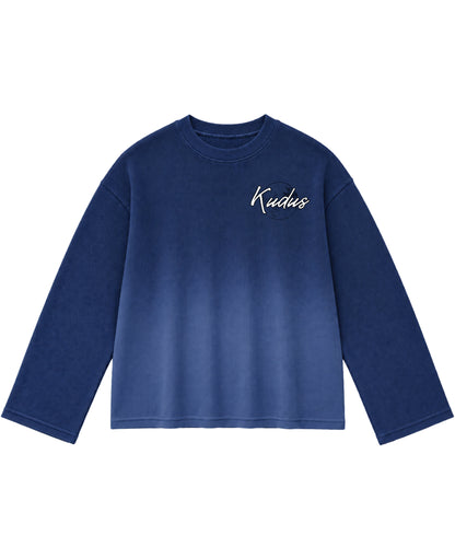Blue Ombré Waffle Knit Oversized Full-Sleeve Front Design