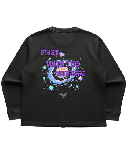 Black waffle knit oversized full-sleeve Back Design