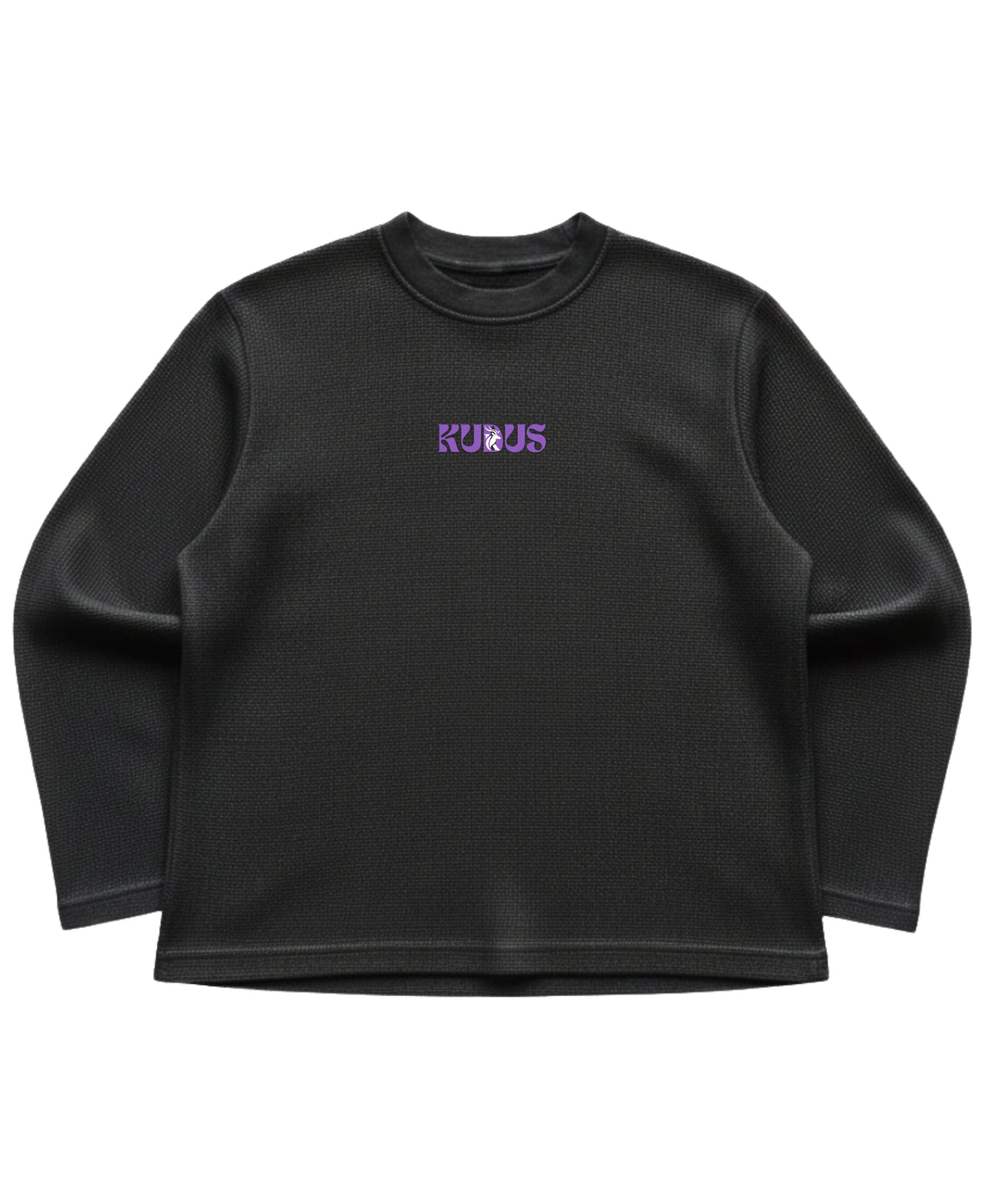 Black waffle knit oversized full-sleeve Front Design
