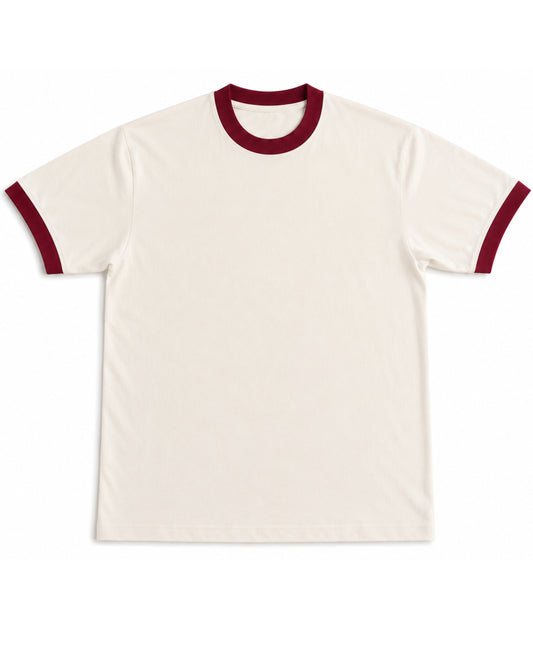 Off White & Maroon Ringer tee Front Design
