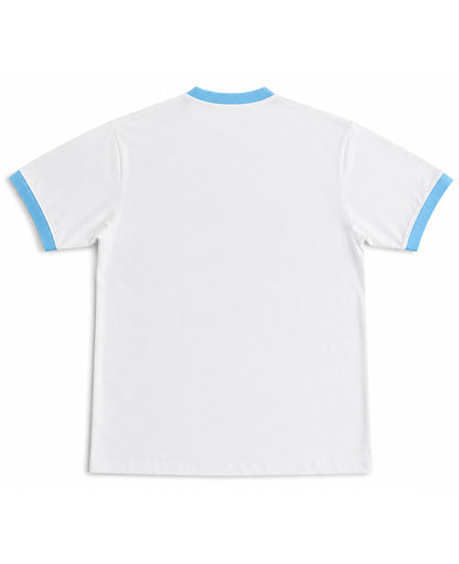 White & Sky Blue Ringer tee Back Design